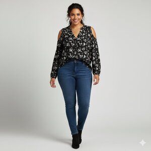 *Torrid Multicolored Relaxed Buttoned Blouse -cold shoulder size 3X